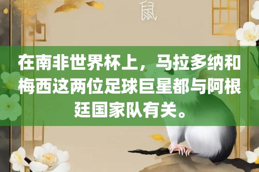 在南非世界杯上，马拉多吉安市靖泰电力工程有限公司纳和梅西这两位足球巨星都与阿根廷国家队有关。