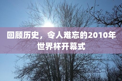 回顾历史，令人难忘的2010年世界杯开幕式