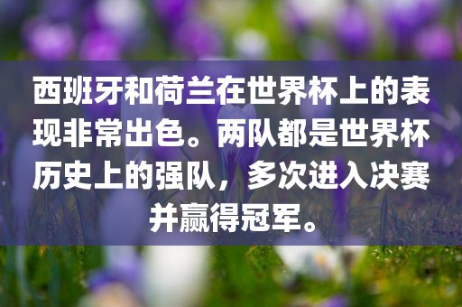 西班牙和荷兰在世界杯上的表现非常出色。两队都是世界杯历史上的强队，多次进入决赛并赢得冠军。