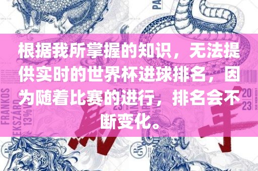 根据我所掌握的知识，无法提供实时的世界杯进球排名，因为随着比赛的进行，排名会不断变化。