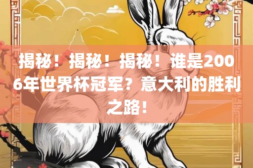 揭秘！揭秘！揭秘！谁是2006年世界杯冠军？意大利的胜利之路！