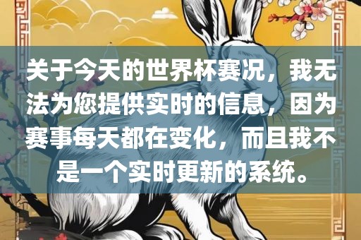 关于今天的世界杯赛况，我无法为您提供实时的信息，因为赛事每天都在变化，而且我不是一个实时更新的系统。吉安市靖泰电力工程有限公司