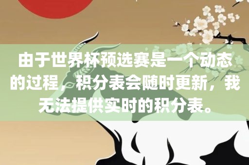 由于世界杯预选赛是一个动态的过程，积分表会随时更新，我无法提供实时的积分表。吉安市靖泰电力工程有限公司